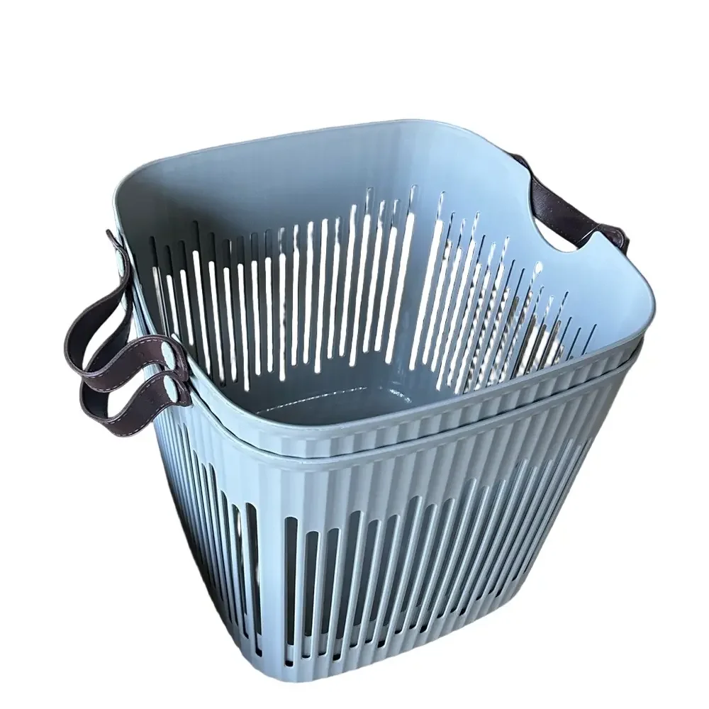 Scandinavian Japandi Storage Basket Set Leather Handles Nordic Laundry Bins 2